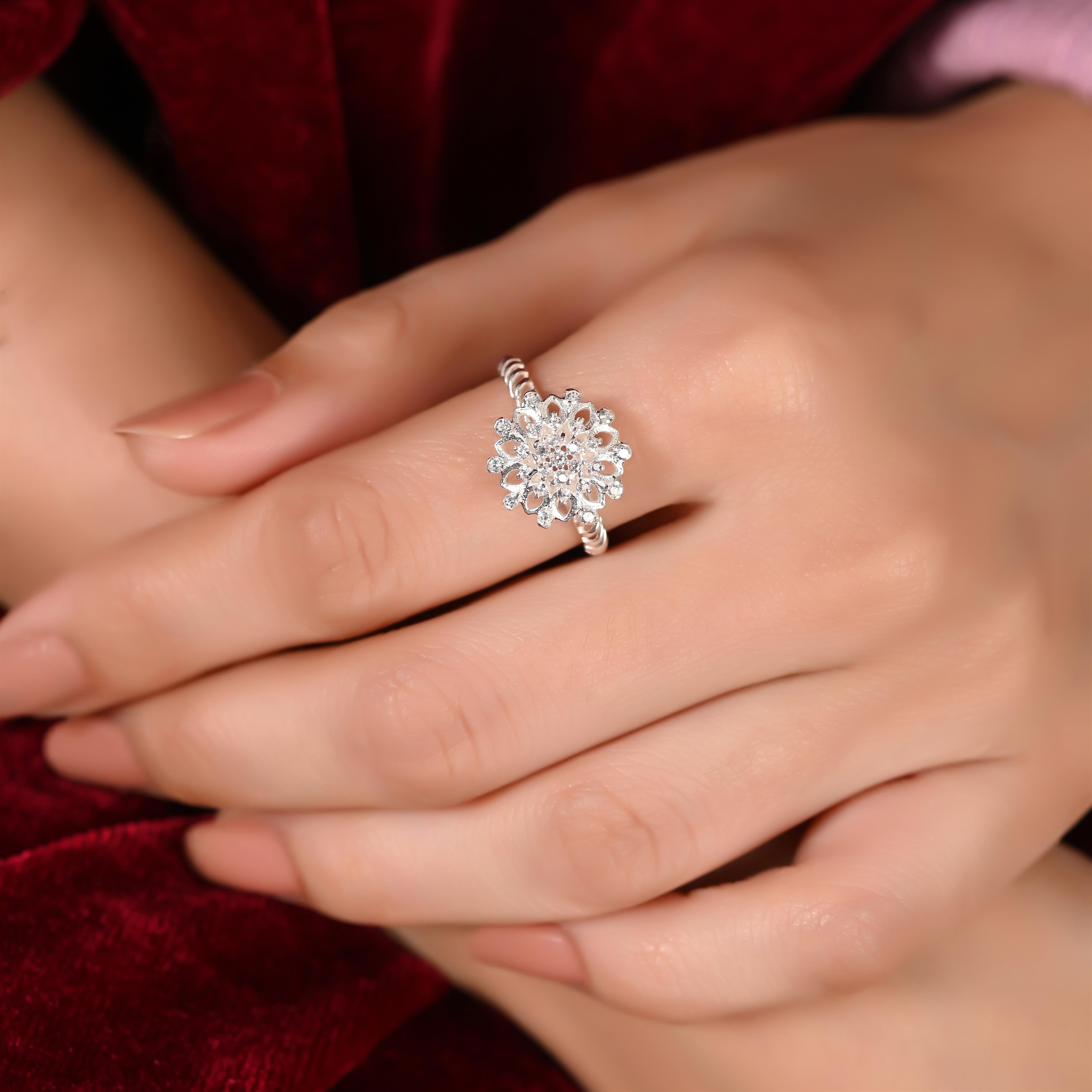 Rose Silver Zircon Ring