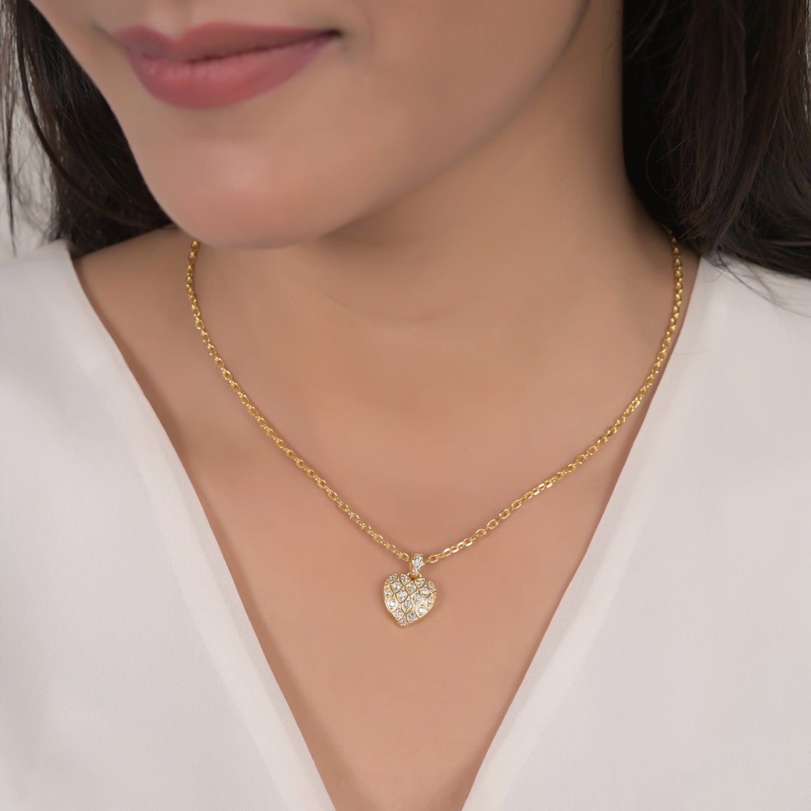 Celeste Heart Silver Zircon Necklace